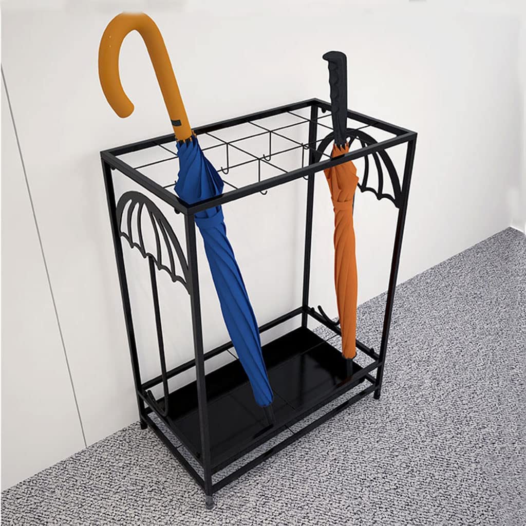 Porte-parapluie intérieur carré en métal noir 60x25x40 cm