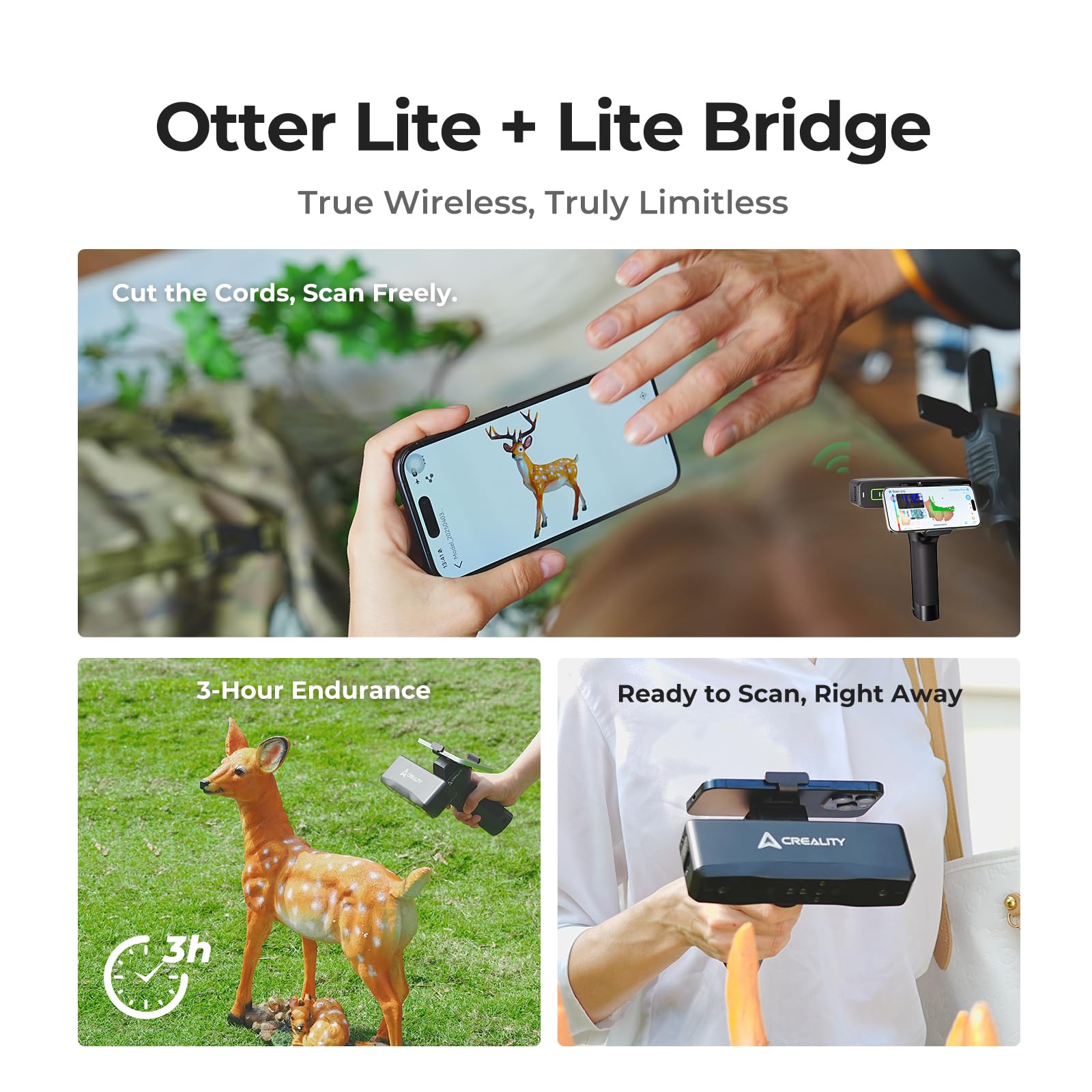 Creality 3D Scanner Otter Lite – 2 in 1 3D Scanner + Lite Bridge Wireless Handle for 3D Printing, 0.05mm High Precision, 24-Bit Full-Color Scanning | WiFi 6 | Portable for Metal/Black Objects