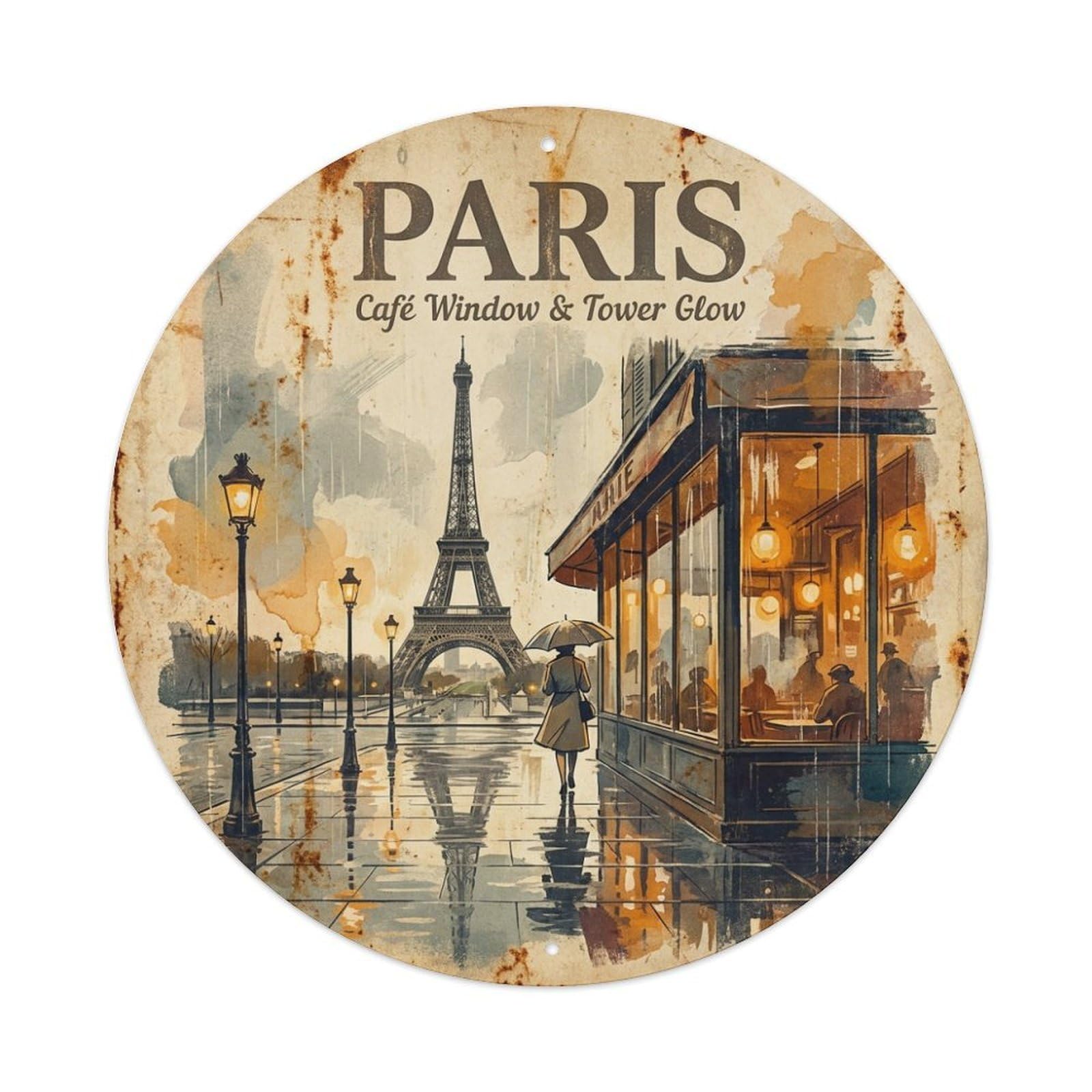 Olhnbad Style Paris Cafe Window Tower Glow Cuisine Culture Travel Metal Tin Sign