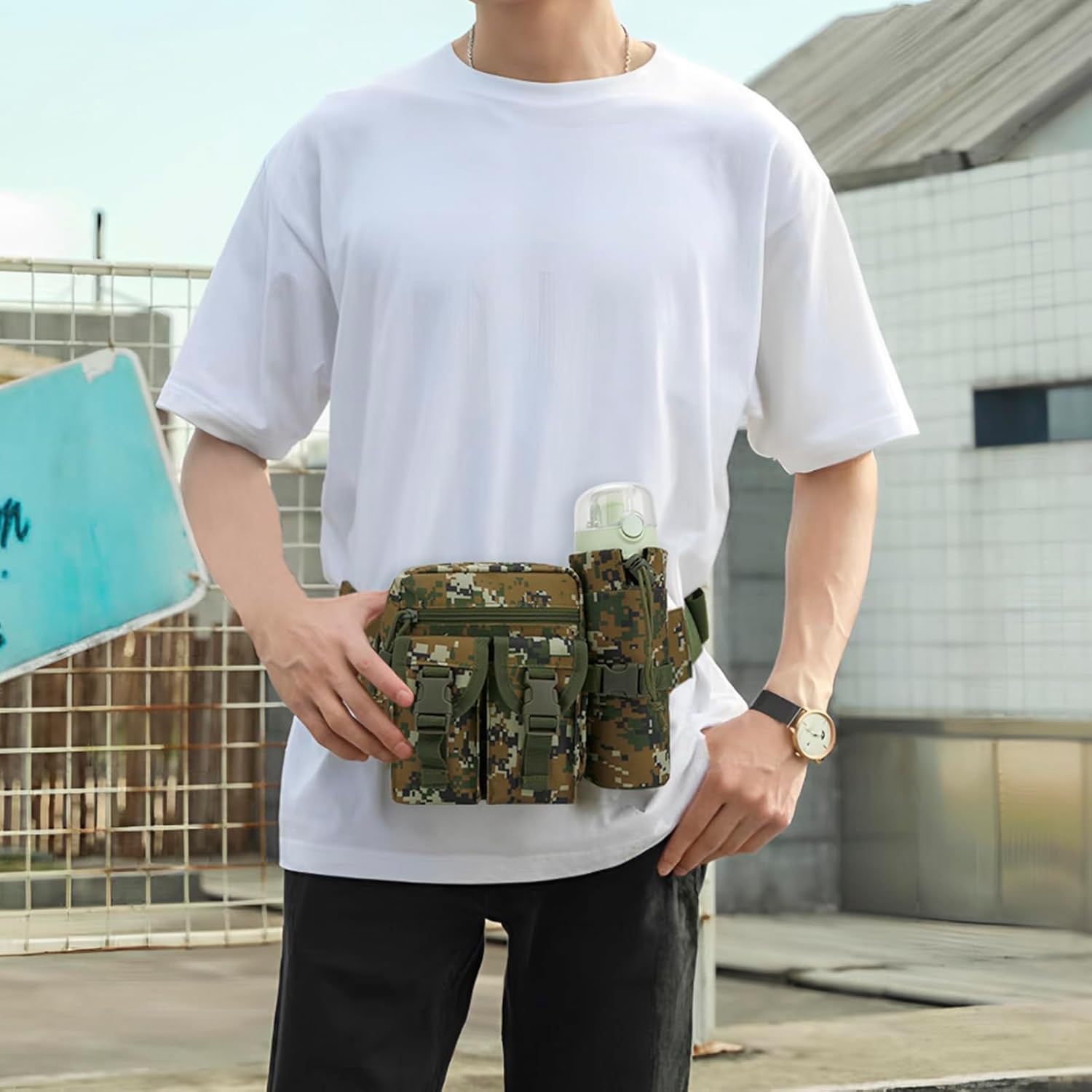 DOB SECHS Hiking Waist Bag with Detachable Water Bottle Holder and Adjustable Waist Belt Oxford Fanny Pack for Men Women Causal Belt Bag for Travel Outdoor Fishing Running Hiking Hunting,Camouflage - Image 8