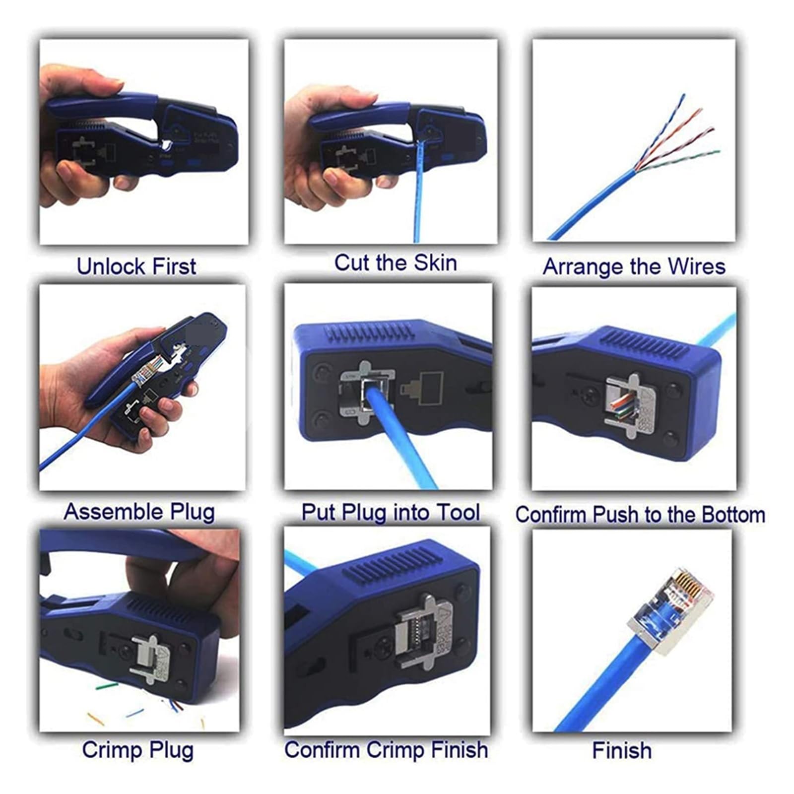 RJ45 Passer À Travers L'outil De Sertissage Câble Réseau Ethernet Pince Dénuder Cat7 Cat6 Cat5 Équipement Modulaire Mini Outils Sertissage PréCis