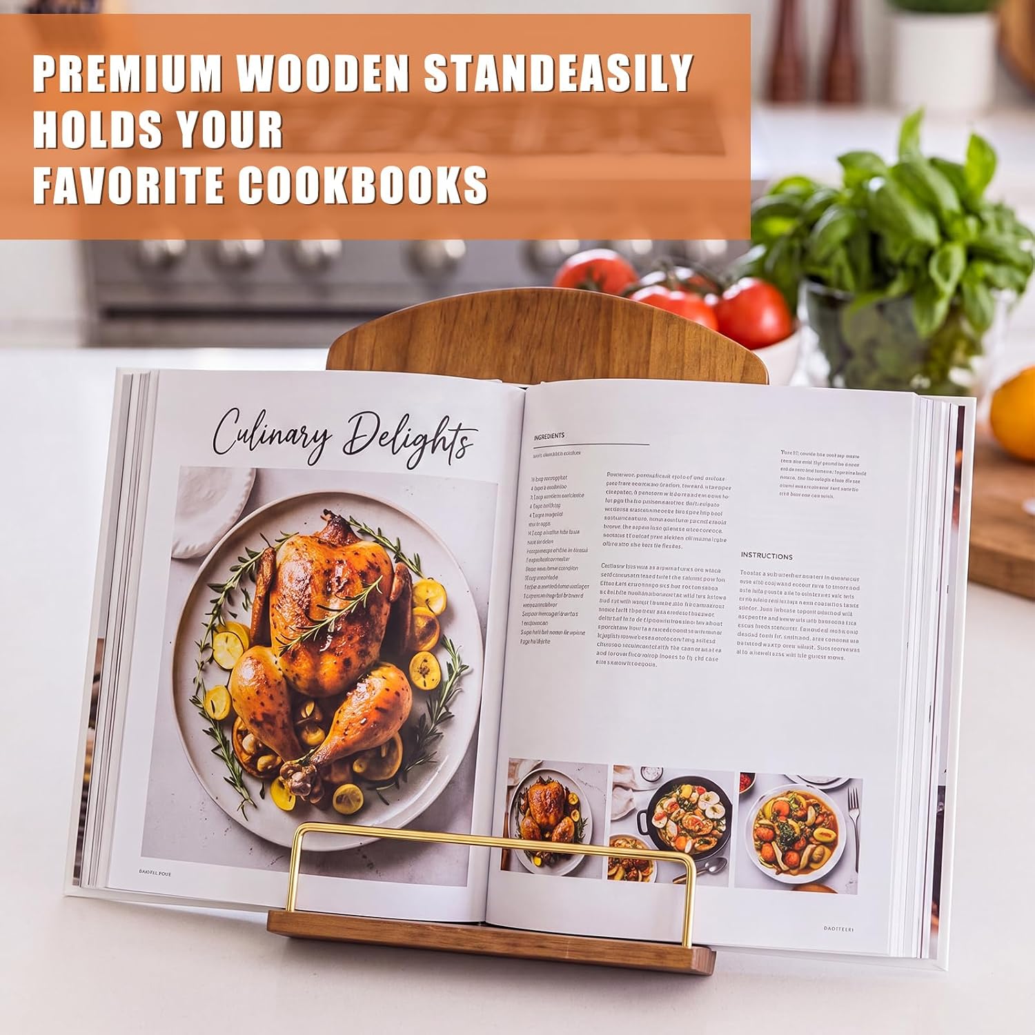 Novabright 2 pcs Wooden Cookbook Stand for Kitchen Counter Recipe Book Holder Adjustable Rustic Cook Book Display Stand Accessories for Home Kitchen Counter Tabletop