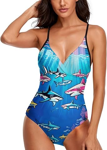 Bikini Cartoon Shark Bathing Suit Womens Swimwear Swimsuit Suit Tummy Control Swimsuits