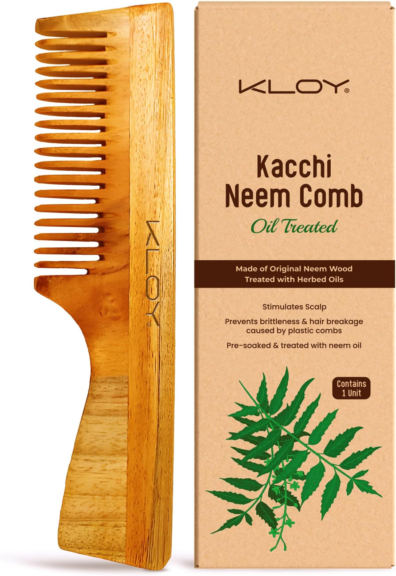 Oil Treated Kacchi Neem Comb, Treated with Neem Oil, Bhringraj & 15+ Herbs, Hair Growth, Anti Hairfall, Dandruff Control | Hair Straightening, Frizz Control Comb For Men, Women | (Wide Tooth)