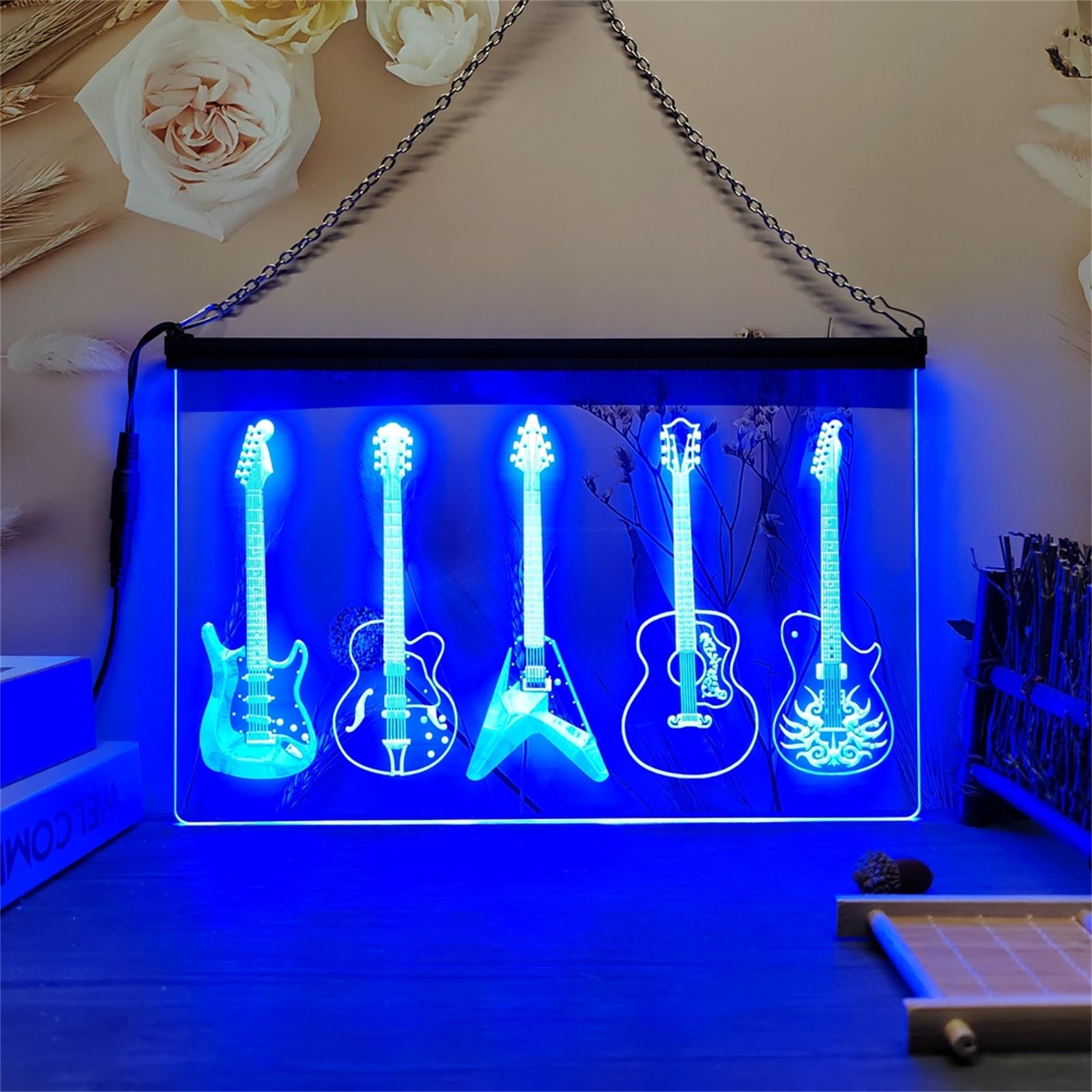 REWIS Insegna al Neon a LED per Musica, luci al Neon per Bar con Musica da Appendere a Parete, Decorazioni Luminose, Alimentato Tramite USB con dimmer, 40x30 cm,Blu,E