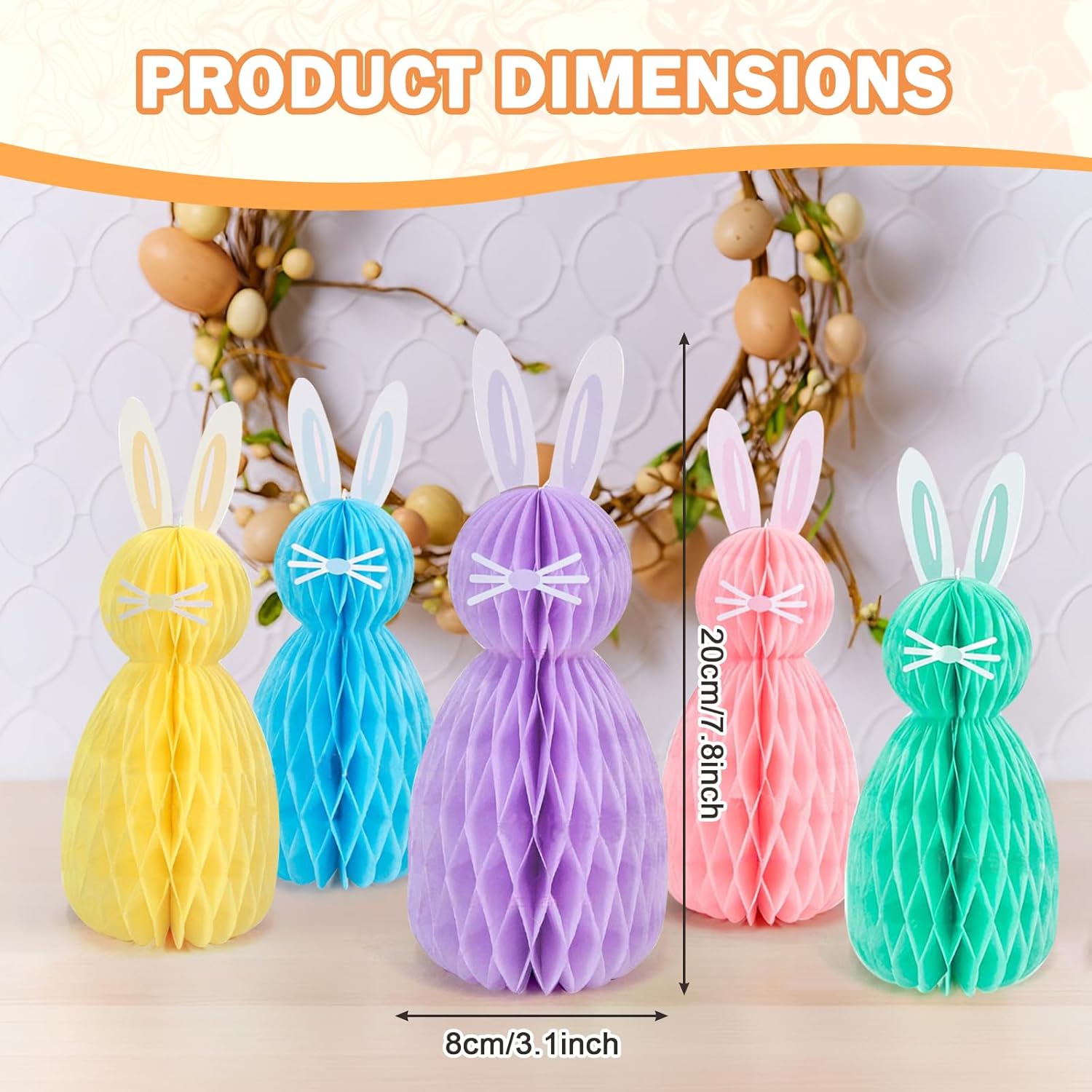 5 Pieces Easter Hanging Honeycomb Decoration, Easter Bunny 3D Paper Honeycomb Party Decorations Table Centerpieces, Bunny Hanging Tree Ornament for Spring Party