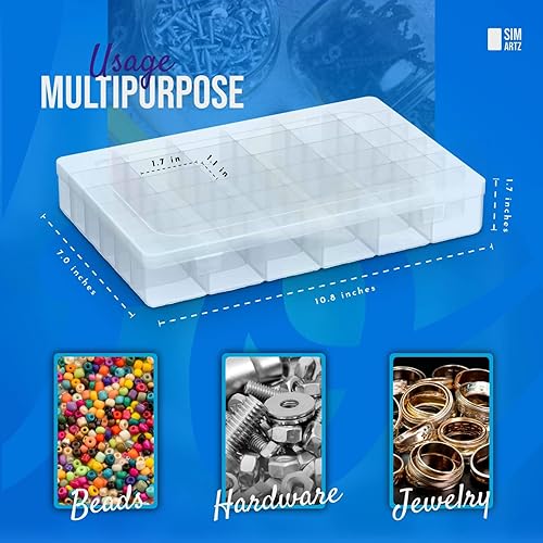 Miniatura 3 de Caja organizadora de cuentas grande de plástico con divisores ajustables, paquete de 2 unidades de 36 rejillas. Organizador de caja de aparejos con