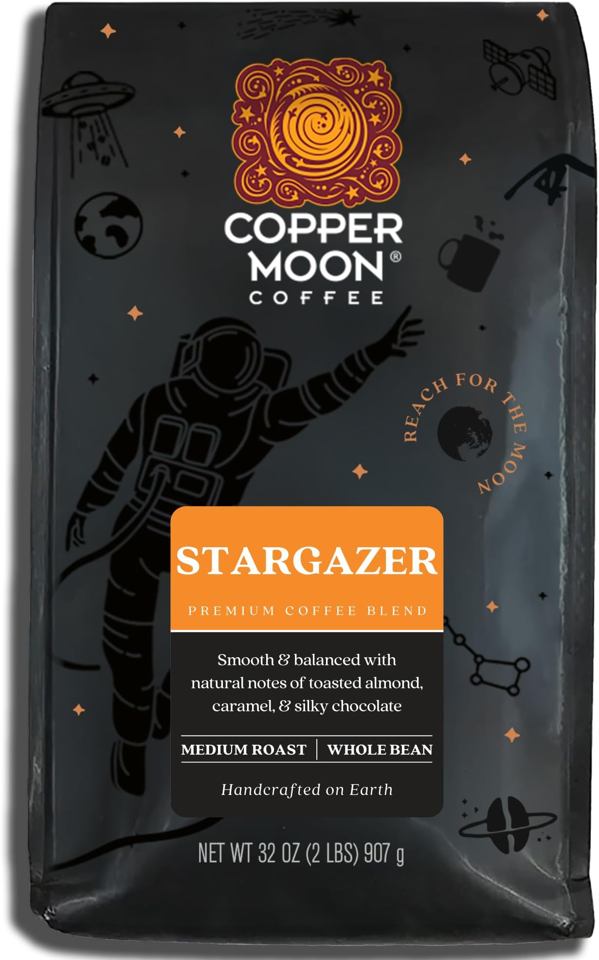 Copper Moon Medium Roast Whole Bean Coffee, Stargazer Blend, 2 Lb