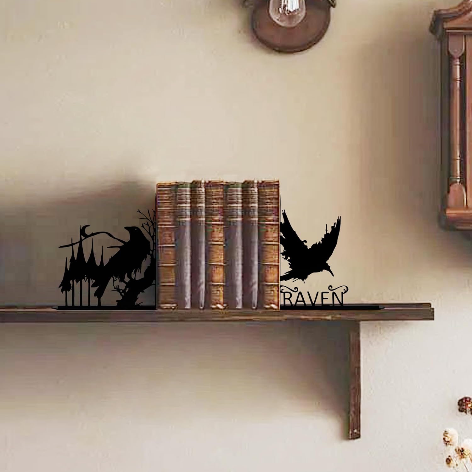 Raven Metal Bookends Black Crow Book Ends for Shelves Bookshelf Decorative Objects Home Office Desk Gift for Raven Lover