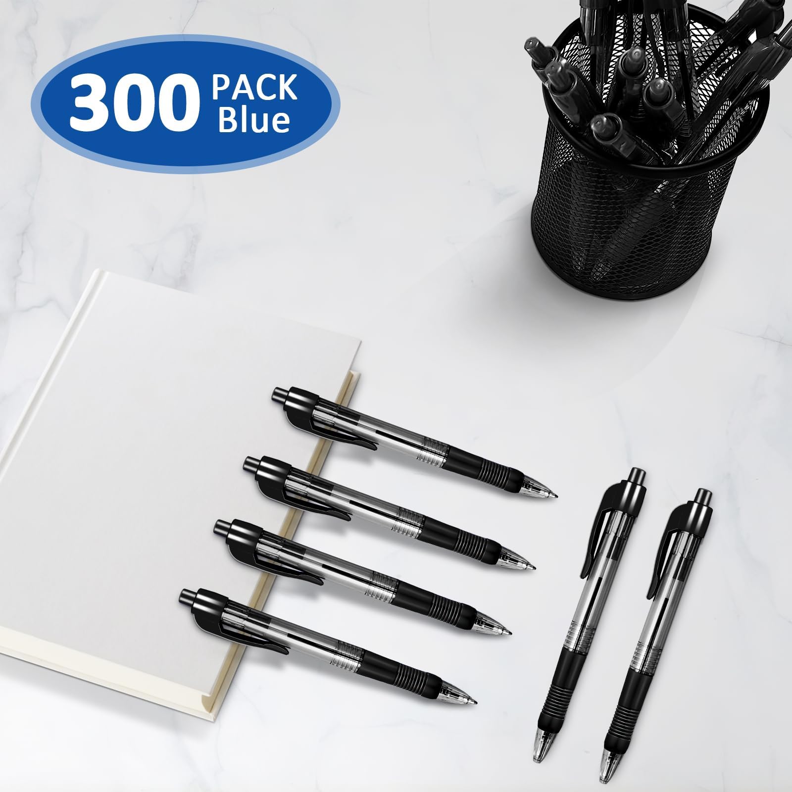 Confezione da 300 penne a sfera retrattili, con impugnature per una scrittura fluida, penne a inchiostro gel per ufficio, scuola, appunti, lezioni, disegno, cancelleria artistica (punta da 1 mm