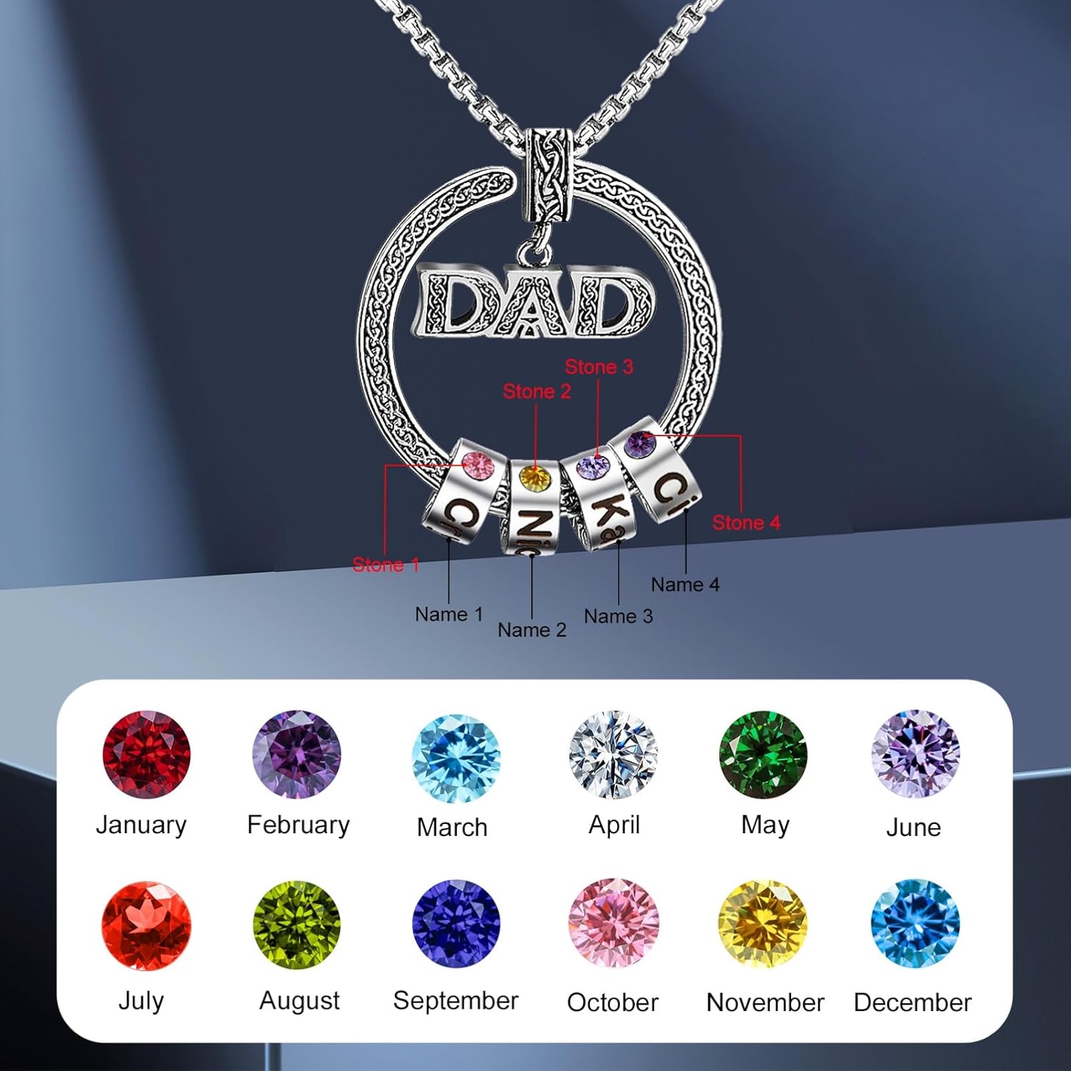 BAUMA AUTO Personalized Name Necklace for Men Dad Necklace Engraved Initial Name Beads Charm Necklace for Men Customized Family Names Necklace for Dad Grandfather Birthday