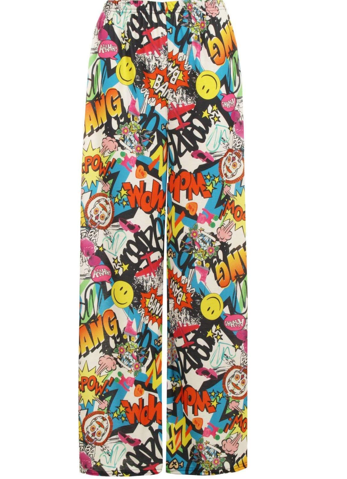 Wearall Women's Bang Plus Size Plain Palazzo Wide Leg Flared Trousers Pants 16-18