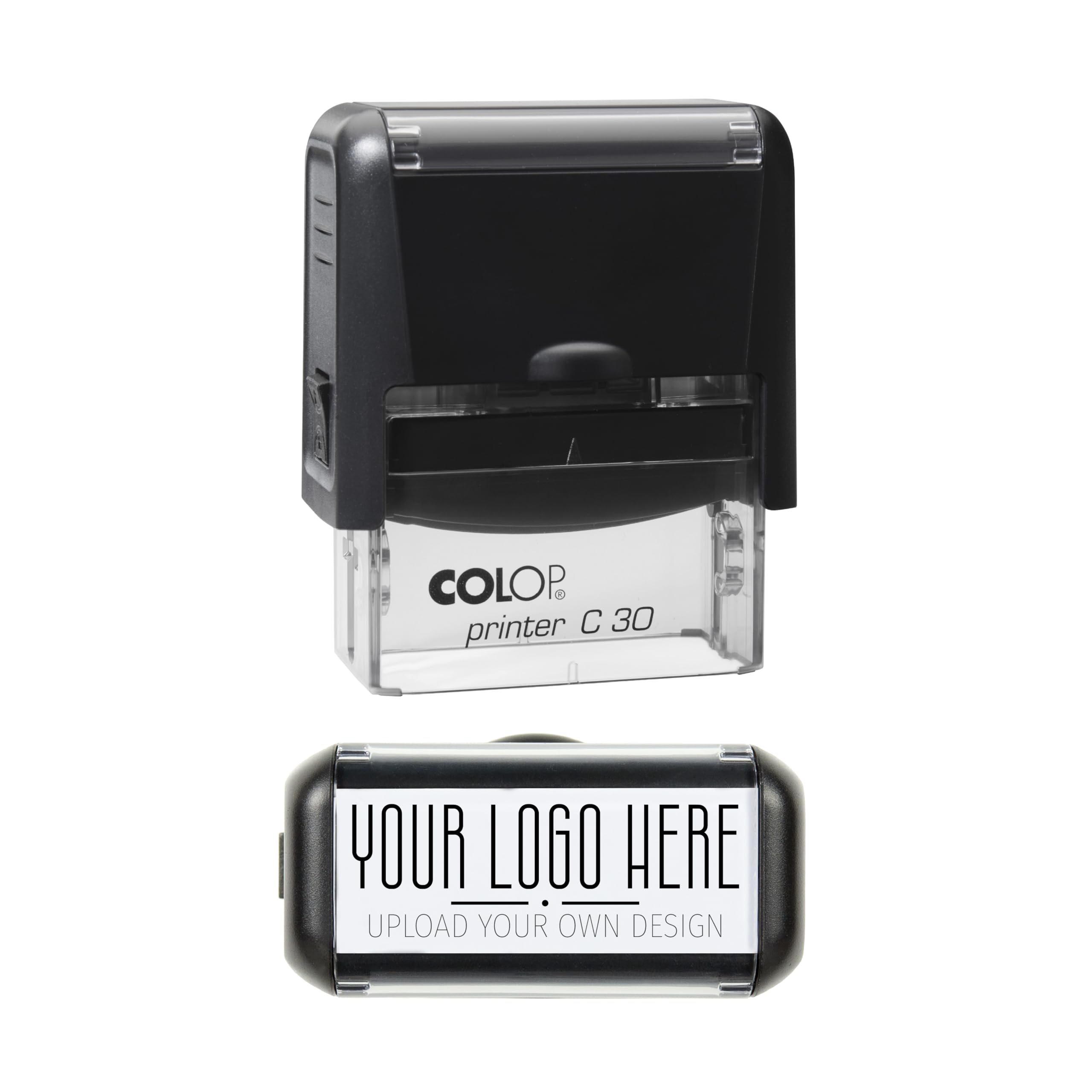 Obsesso Black Custom Logo Stamp – Personalised Company Rubber Stamp Featuring Your Logo For Office Use, Branding, Packaging & Promotional Marketing (45Mm X 18Mm)