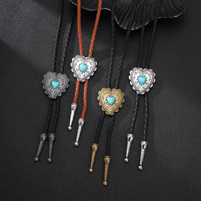 Image of Joxevyia Bolo Tie for Men Vintage Cow Skull Leather Rope Western Cowboy Necktie Vintage Bola Tie Gift for Him
