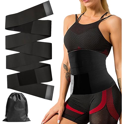 Wrap Waist Trainer, Wrap Waist Trainer for Women, Abdominal Binder 9.84 Ft Elastic Abdominal Bandage for Men and Women Training with Storage Bag(Black)