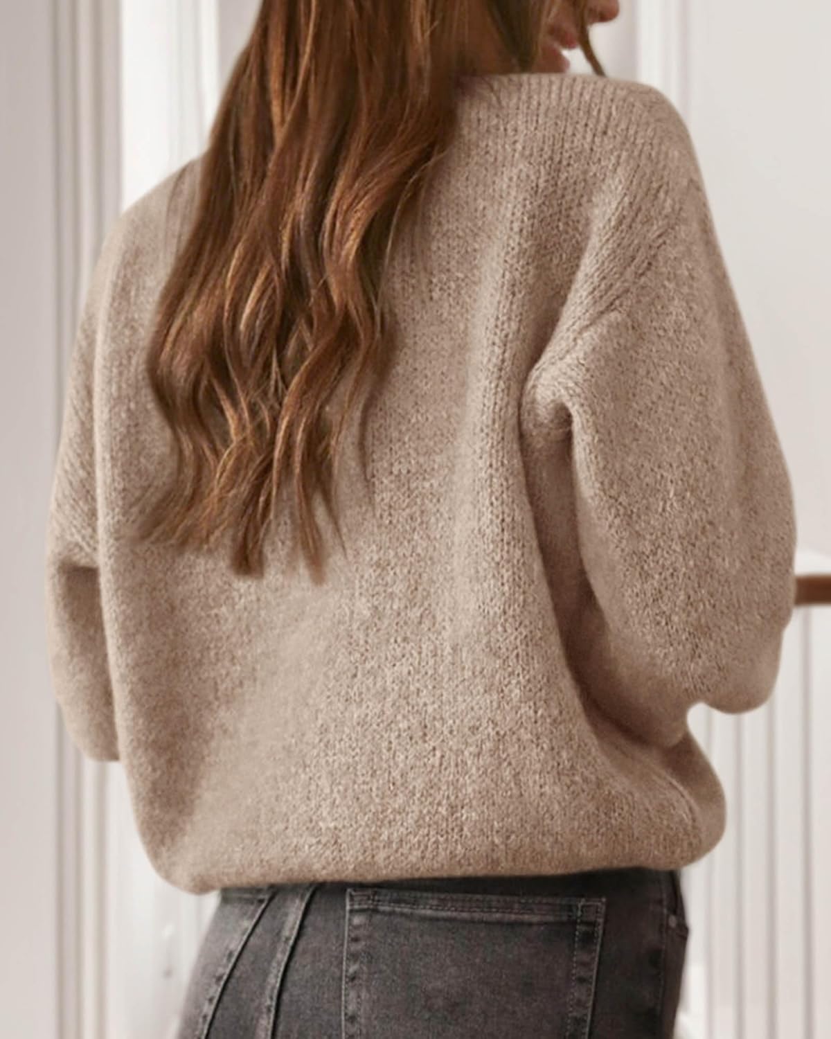 KIRUNDO Women’s Cardigans Casual Loose Button Up Long Sleeve Crewneck Knit Cardigan Sweaters Open Front Outerwear Coats - Image 2