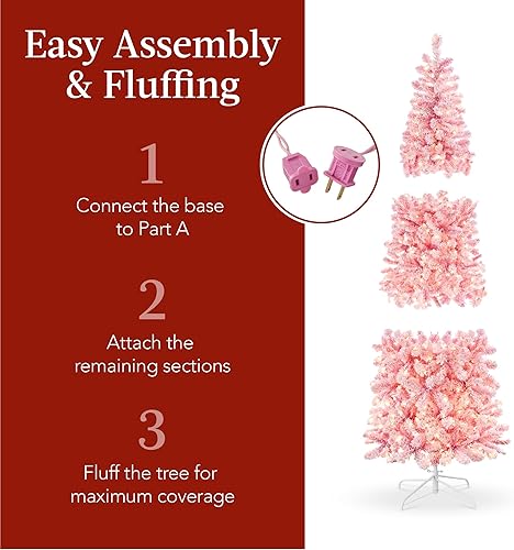 Miniatura 13 de Best Choice Products Árbol de Navidad flocado de lápiz, preiluminado delgado de 12 pies, decoración navideña artificial 2 en 1, luces blancas