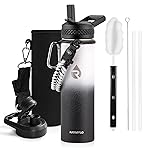 RAYMYLO Insulated Water Bottle 20 oz, Triple Wall Vacuum Stainless Steel (Cold for 48 Hrs), Leak Proof & Non-BPA, Kids Water Bottle Jug for School with Straw Spout Lids, Ombre: White/Black