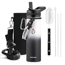 RAYMYLO Insulated Water Bottle 20 oz, Triple Wall Vacuum Stainless Steel (Cold for 48 Hrs), Leak Proof & Non-BPA, Kids Water Bottle Jug for School with Straw Spout Lids, Ombre: White/Black