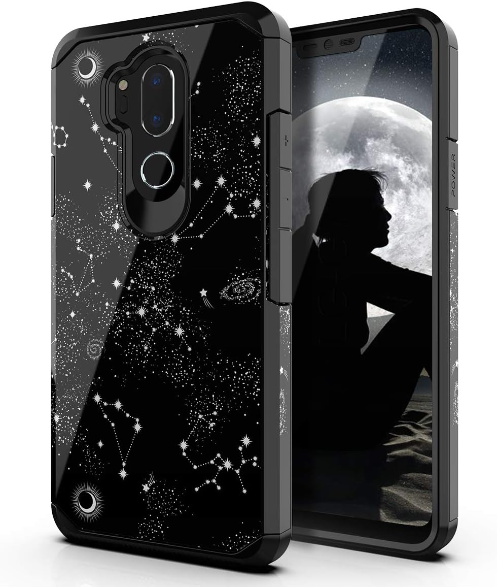 PBRO LG G7 ThinQ Case,LG G7 Case,Cute Universe Constellation Case Dual Layer Soft Silicone & Hard Back Cover Heavy Duty PC+TPU Protective Shockproof Case for LG G7 ThinQ (2018)/Black