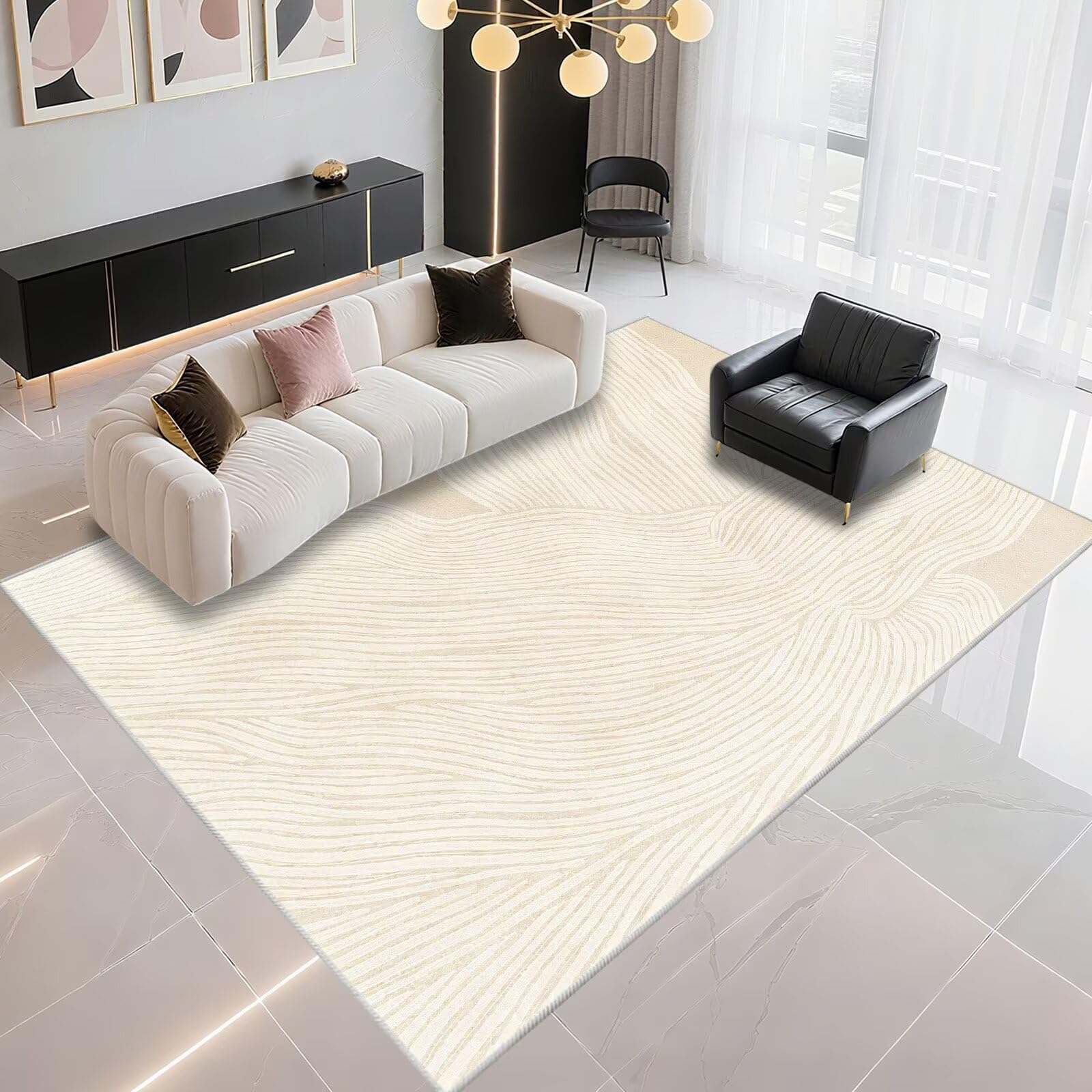 Tapis d'entrée extérieur 120x140cm beige à rayures modernes pour la maison