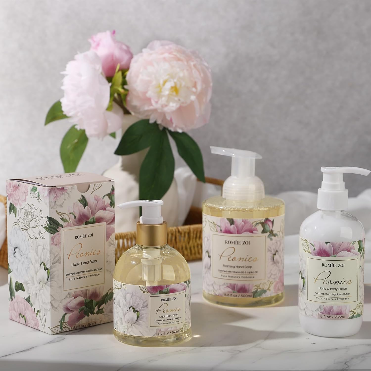 ROMIIE ZOI Liquid Hand Soap with Gift Box - Peonies - 260ml/ 8.7 fl.oz - Image 6