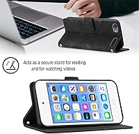 Vista 5 de Funda para iPod Touch 5, iPod Touch 7 Wallet Funda para teléfono con [tarjetero de crédito] Textura de sangría PU Flip Funda de cuero para iPod