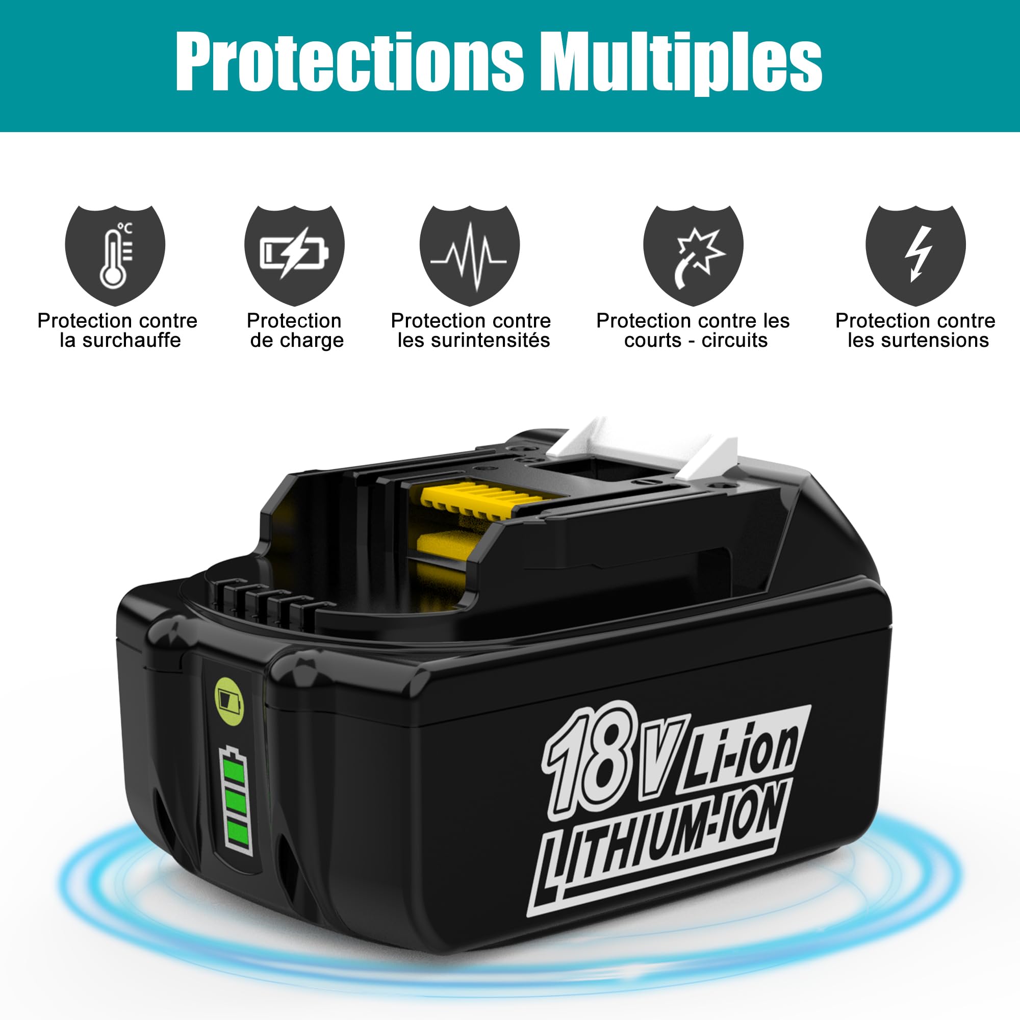Energup 2Pcs 18V 5000mAh BL1850B Batterie pour Makita Batterie 18V BL1850 BL1850B BL1860 BL1840 BL1830 BL1820 BL1815 LXT400 avec Indicateur LED