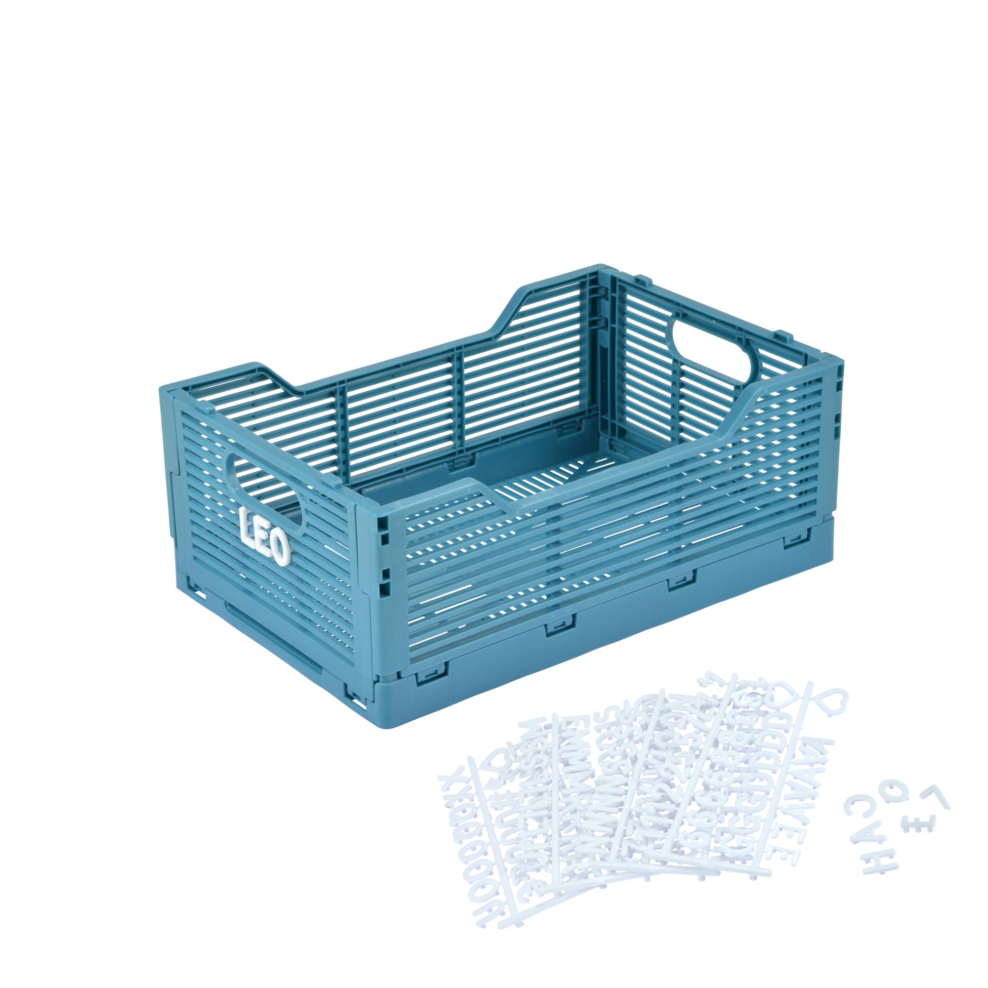 Homéa, Foldable Crate Size M 30 x 20 x H 11.5 cm Stackable Mineral Blue