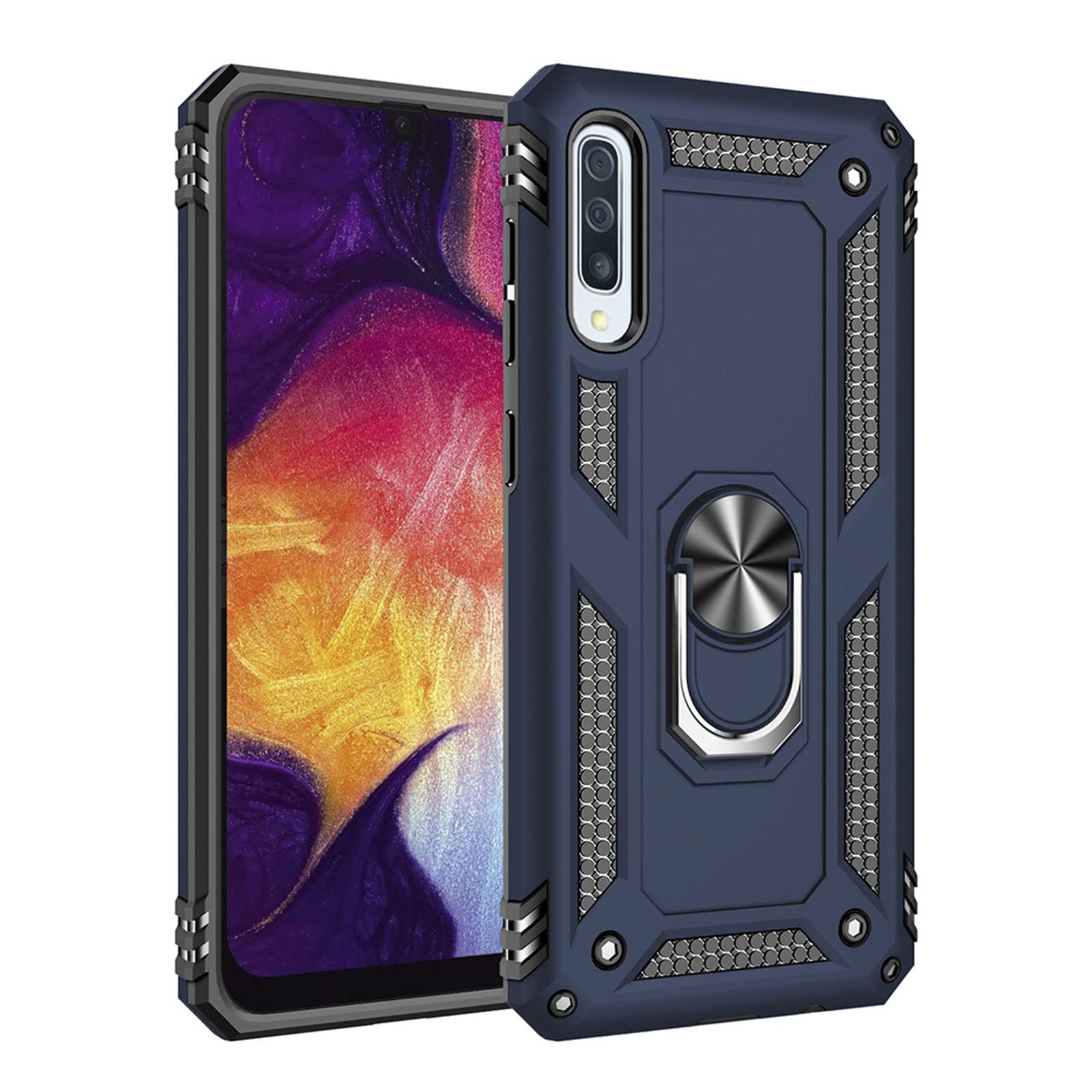 Kabury do Samsung A50/A70/A30S/A70E, wojskowe etui pancerne, wytrzymałe, ochronne, odporne na wstrząsy, z uchwytem pierścieniowym, niebieskie, A50