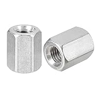 Vista 23 de uxcell Tuercas de acoplamiento M10 x 1.5 de paso de 2.362 in de longitud, 2 tuercas de acoplamiento de varilla hexagonal métrica de acero inoxidable
