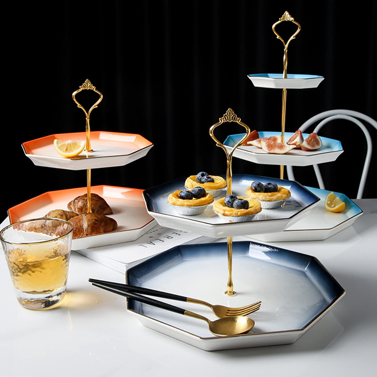 Alzatina per Dolci Torta in Ceramica a Due Livelli Stand Elegante Dessert Tavolo Dessert Staccabile Cupcake Stand Multi-Color Wedding Party Pasticcy Porcing Tray Alzata per Torta