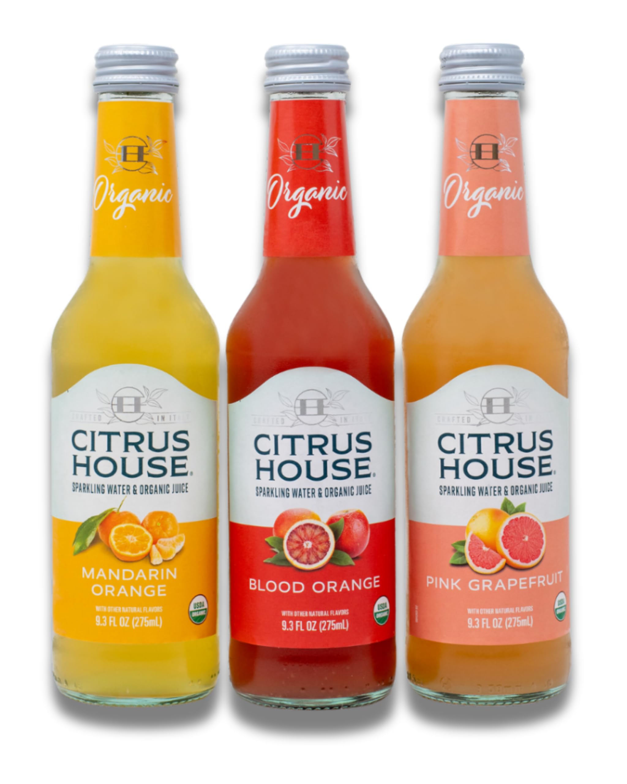 Citrus House Organic Sparkling Juice, Variety Pack, Modern Italian Soda, No Added Sugar, No Preservatives, 9.3 Fl Oz Glass Bottle (Pack of 12)