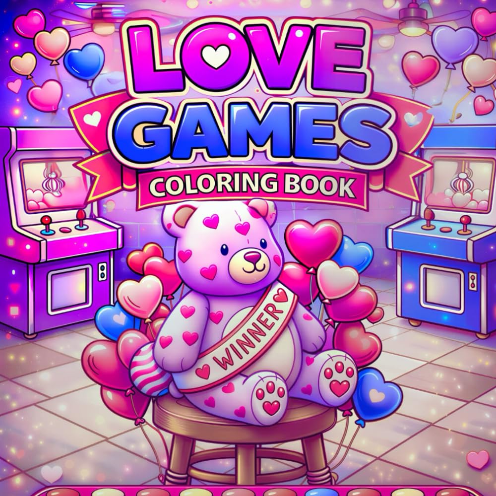 Love Games Bold and Easy Adult Coloring Book For Women: Featuring Cute Arcade Scenes, Cozy Valentine’s Vibes, and Relaxing Retro Fun