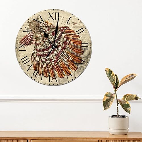 Miniatura 100 de ArogGeld Reloj de pared con diseño de estrella de mar antigua francesa, de cloruro de polivinilo, con números romanos, de 10 pulgadas, funciona