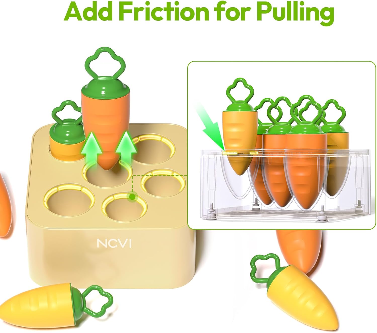 NCVI Baby Carrot Bunny Picking Toy for Harvest Games, Food-Grade Silicone Montessori Educational Carrot Pulling Sorting Toy for Toddler 6 Months+, Christmas Easter Gift Basket Stuffers Fillers