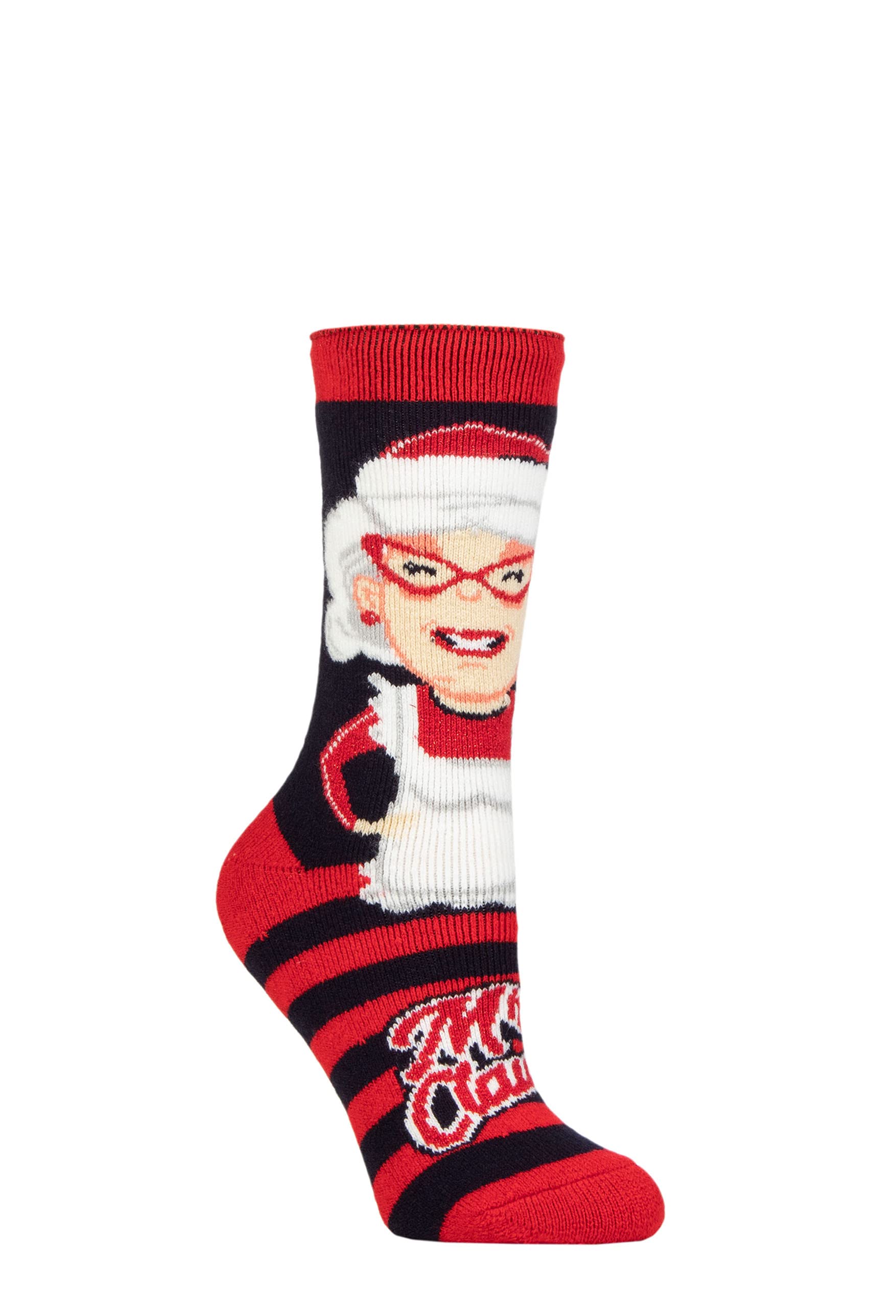 HEAT HOLDERS SOCKSHOP Women's Christmas Sock 1.6 TOG Lite Thermal, Warm, Cosy, Xmas Novelty Patterned Pack of 1 Size 4-8 Mrs. Claus