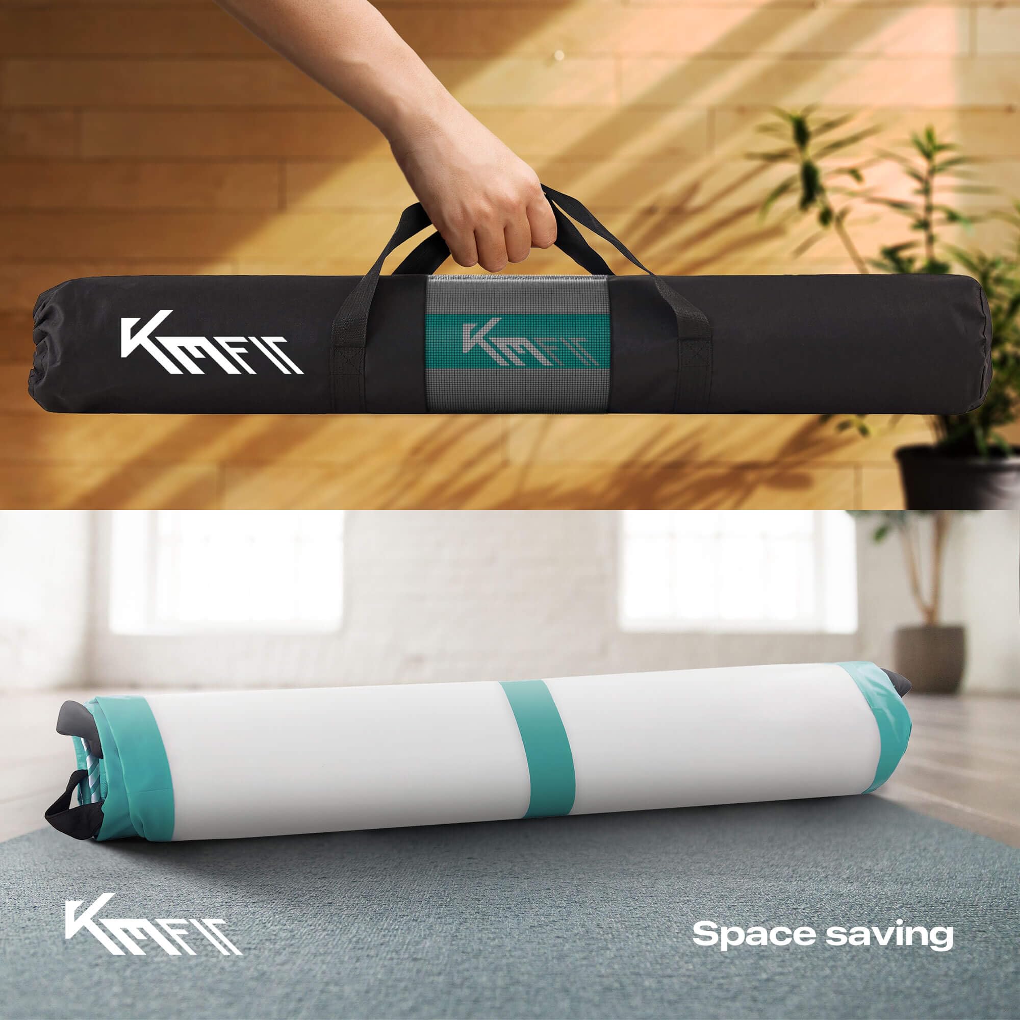 KM Fit Tappetino da ginnastica gonfiabile, per Airtrack, 4 m, con borsa per il trasporto, pompa ad aria elettrica e set di toppe, resistente ai raggi UV, tappetino da allenamento