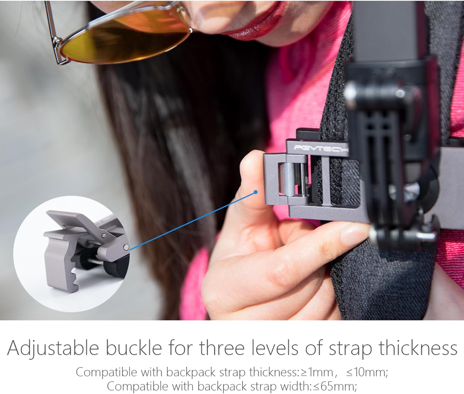 PGYTECH Backpack Shoulder Strap Holder Clip for DJI OSMO Action 5 Pro/4/3/Pocket, for GoPro 13/12/11/10, for Insta360 Action Camera Gimbal Accessories Adjustable Shoulder Pad and 360° Rotating Base image 4 of 6 B0CRKSJT6H