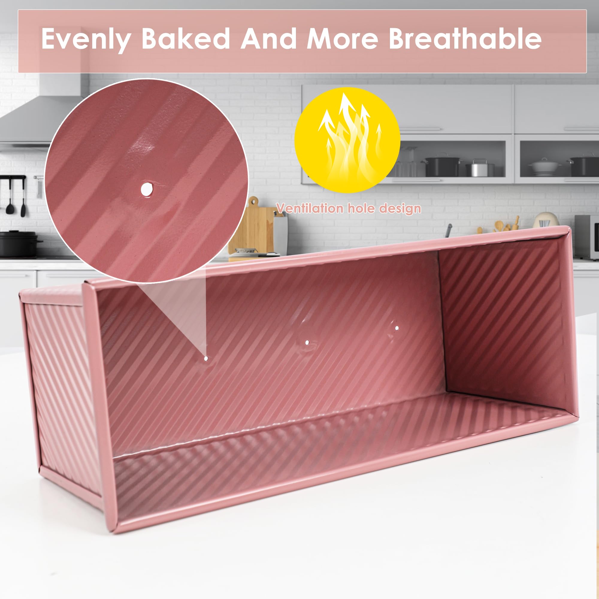 Molde para pan Pullman rosa de alta calidad de 13 pulgadas con tapa, perfecto para hornear pan de sándwich de grado profesional, molde antiadherente para pan casero