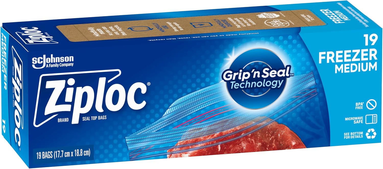 Ziploc Freezer Bags Medium, Resealable & reusable food storage