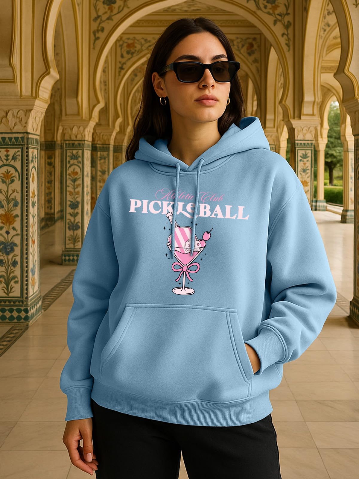JUNEBERRY Damska bluza z kapturem oversize przędzenie pikowana bluza z kapturem z długim rękawem z nadrukiem graficznym dla kobiet S do 3XL