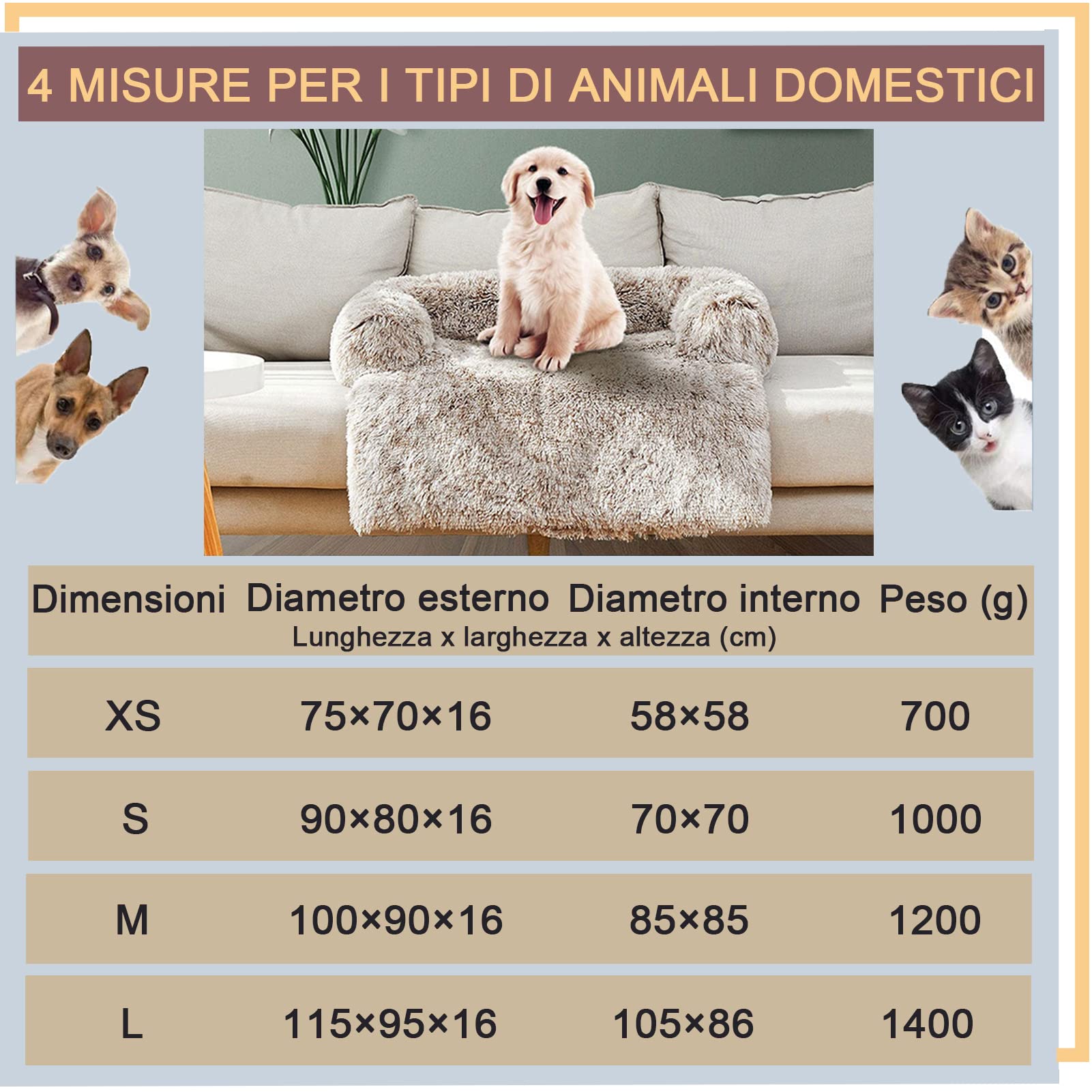 Cuscino Cane Grande Sfoderabile Cuscino per Cani per Divano Schiuma di Memoria 7d Cuccia per Cani da Interno Letto per Cani Morbida Coperte Tappetino con Cerniera (M, Grigio scuro)
