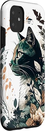 Miniatura 3 de iPhone 11 - Funda estética de gato con diseño de acuarela, jardín botánico