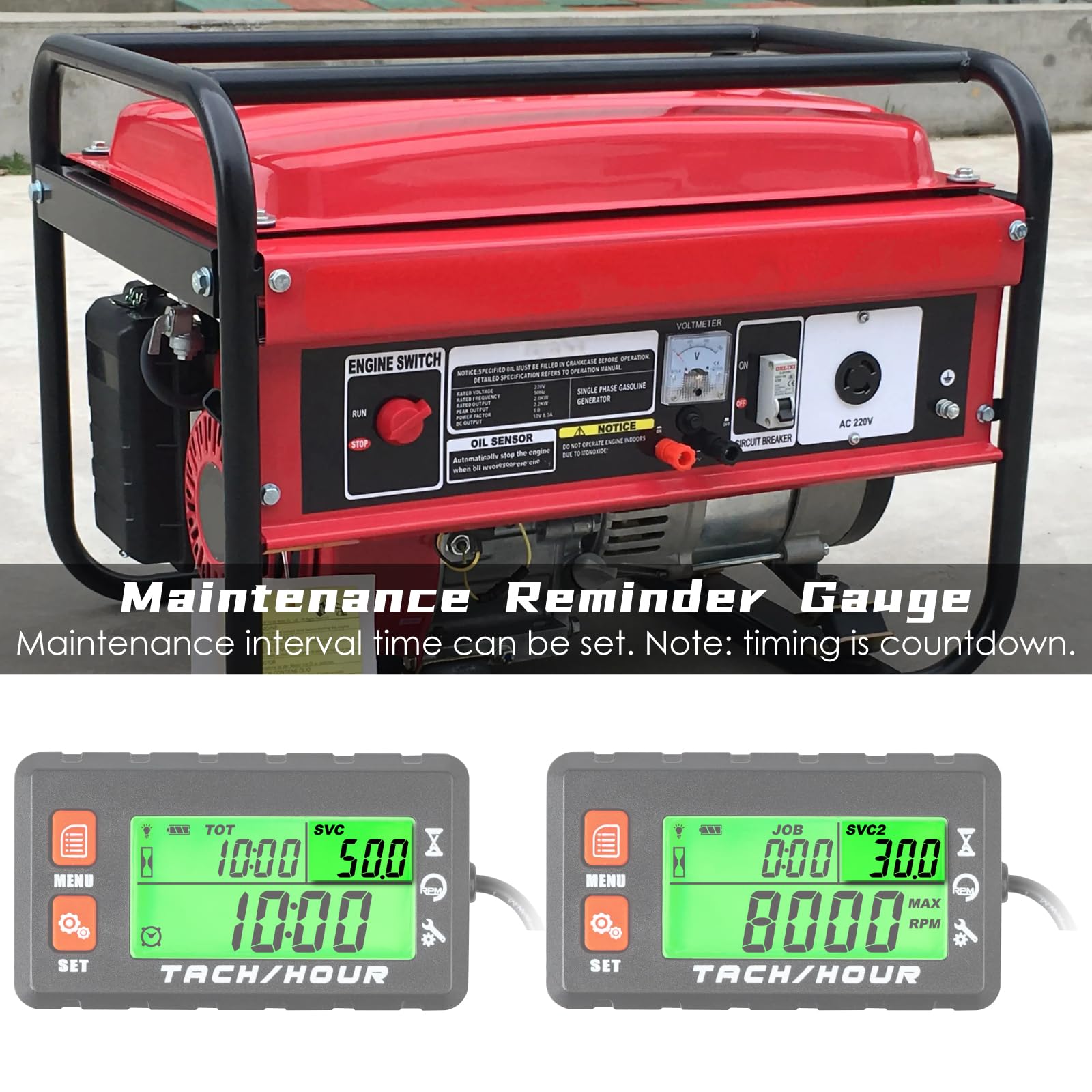 Tacómetro digital contador de horas impermeable con pinza de cocodrilo y batería reemplazable