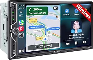 SjoyBring 7-Inch QLED Double Din Car Stereo: Wireless CarPlay/Android Auto, 4.2-Ch Audio, Bluetooth 5.3, Backup Camera, MirrorLink