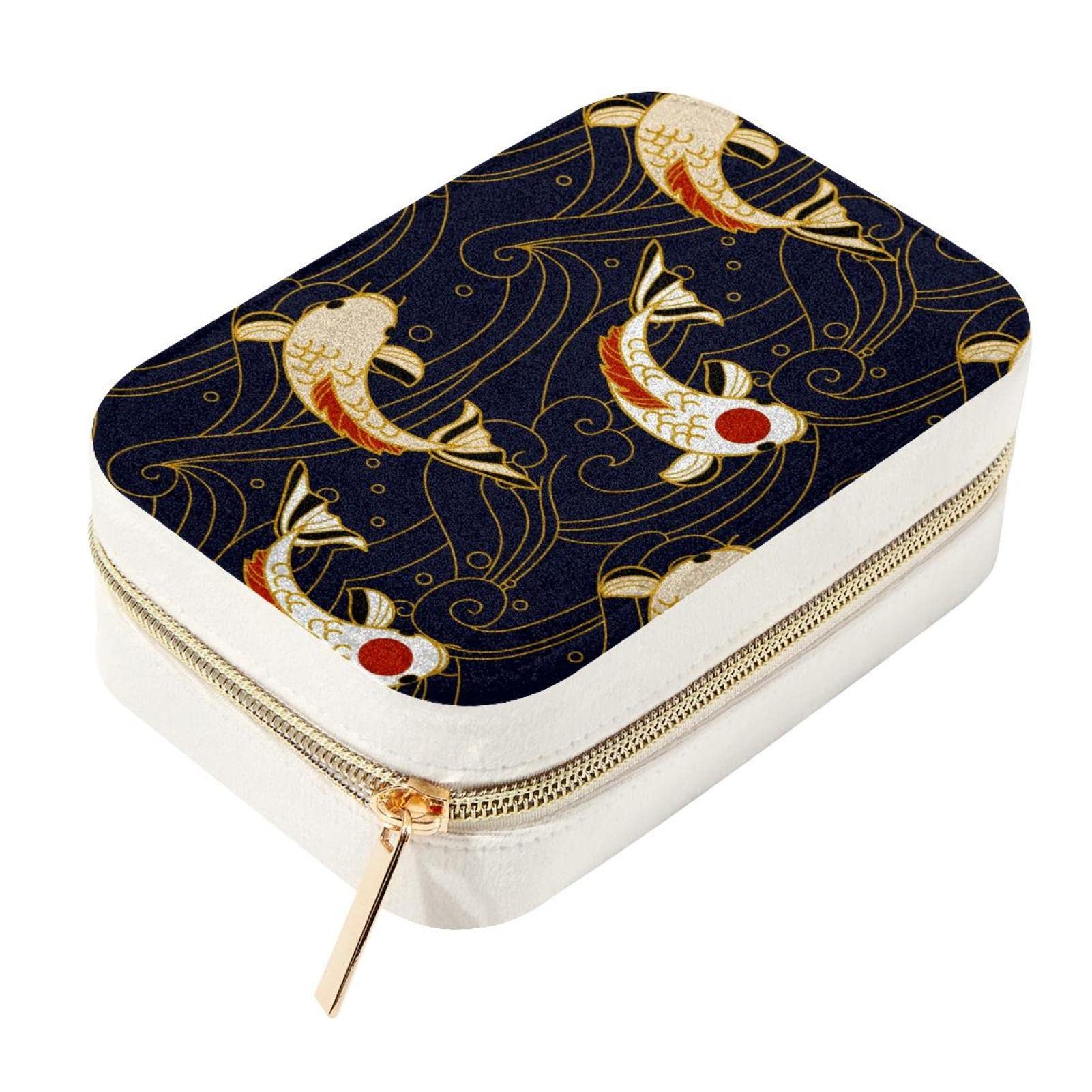 Sac de rangement pour bijoux de voyage collier bague motif poissons koï et vagues