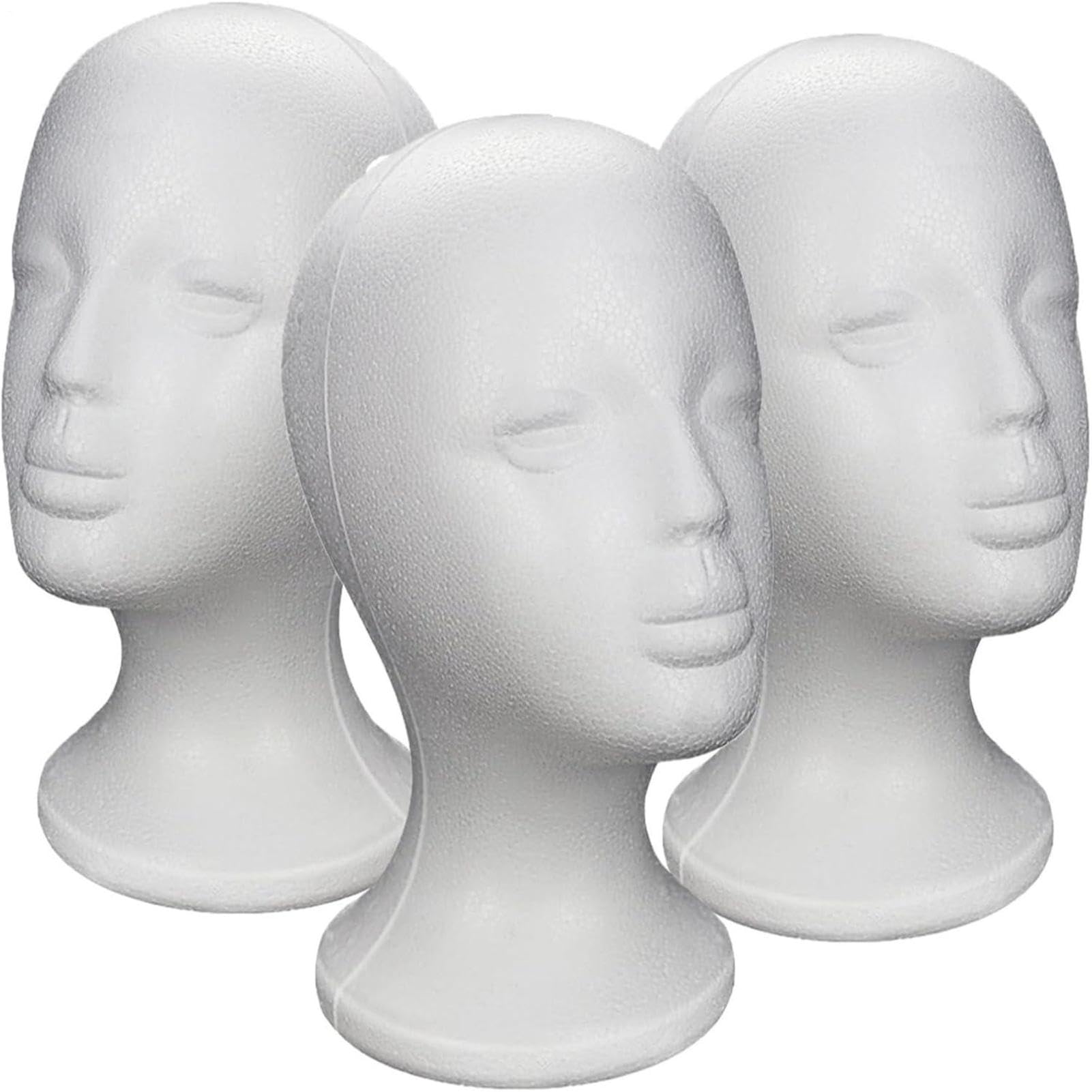 3 cabezas de maniquí de espuma para exhibir pelucas, sombreros y auriculares en peluquerías