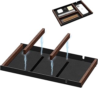 Desk Drawer Organizer Tray With Removable Magnetic Wooden Strip,Freely Adjustable Space,Made of Aluminum and Walnut,Valet Tray for Mens,Desk Accessories for Office/Home/Nightstand