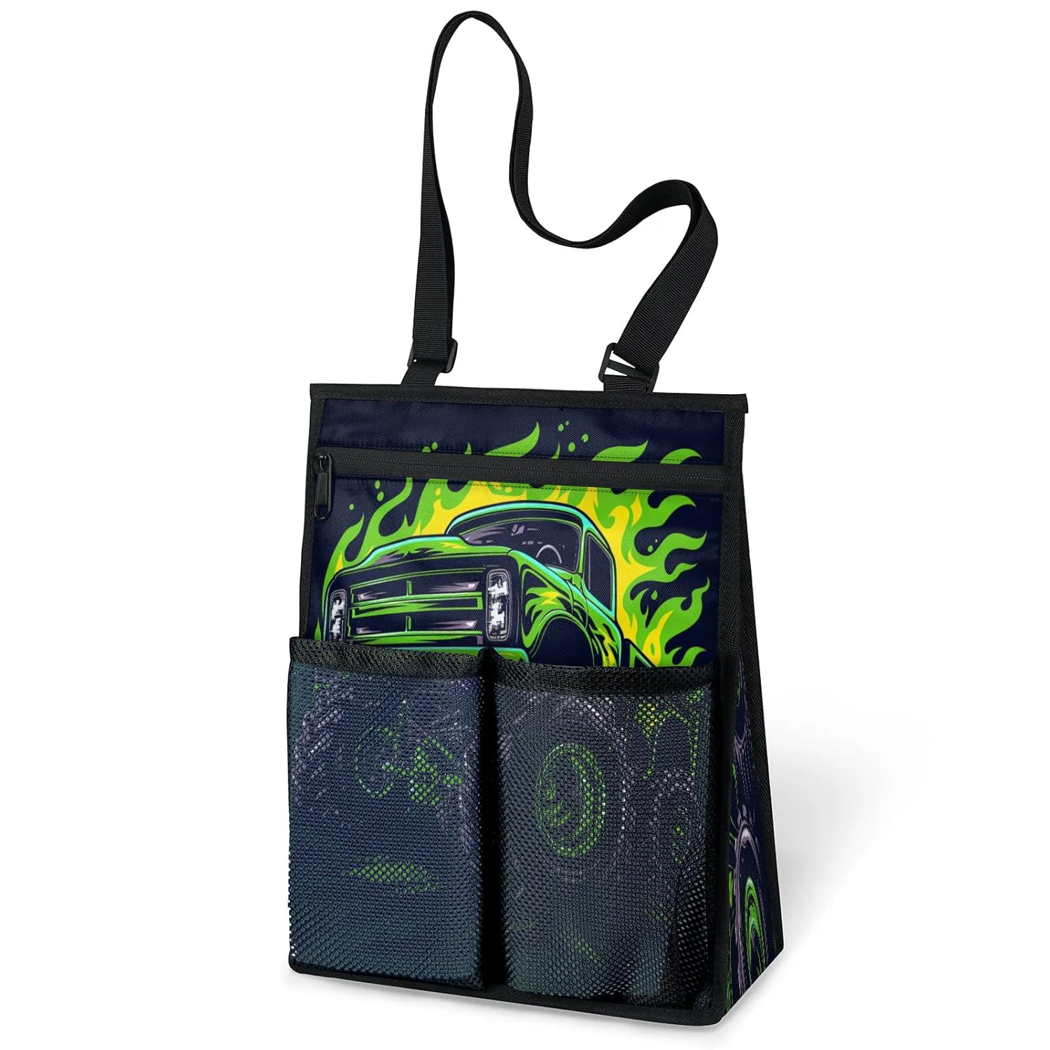 Ourtheme Flames Monster Truck Portable Shower Bag for Travel Gym Camp Beach Tote Shower Caddy Bags Hanging Toiletry